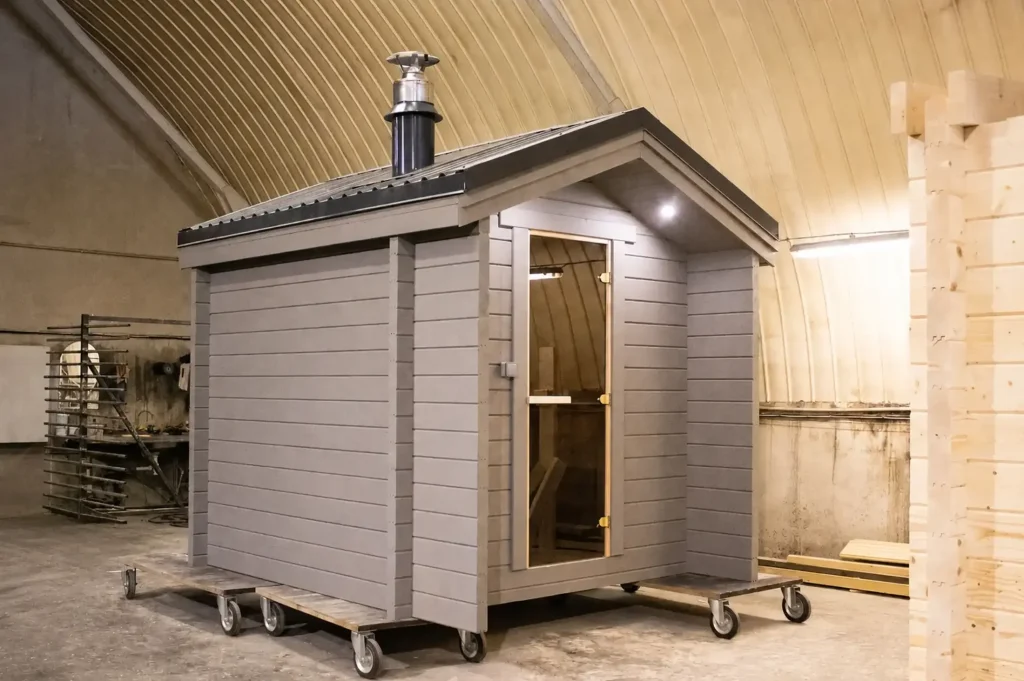 Cube Outdoor Sauna MAZĀ OGA – Front Exterior Cube Outdoor Sauna MAZĀ OGA – Front Exterior